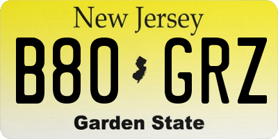 NJ license plate B80GRZ