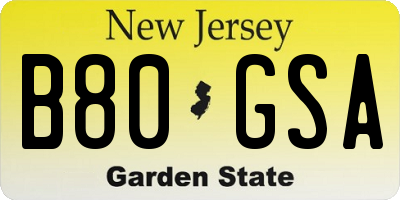 NJ license plate B80GSA