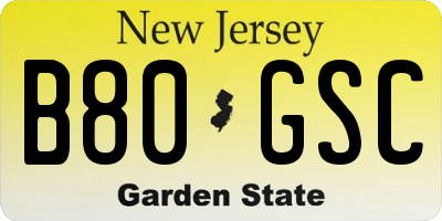 NJ license plate B80GSC