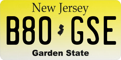 NJ license plate B80GSE