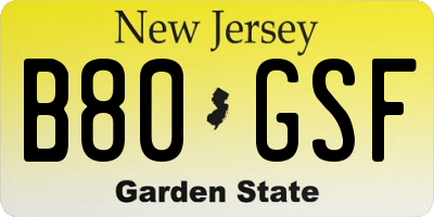 NJ license plate B80GSF