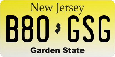 NJ license plate B80GSG
