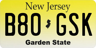 NJ license plate B80GSK