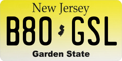 NJ license plate B80GSL