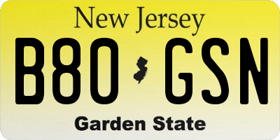 NJ license plate B80GSN