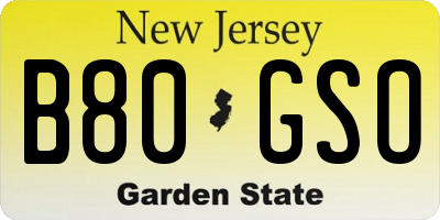 NJ license plate B80GSO