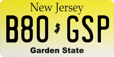 NJ license plate B80GSP