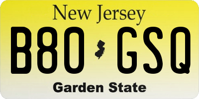 NJ license plate B80GSQ