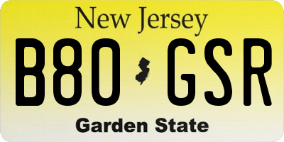 NJ license plate B80GSR