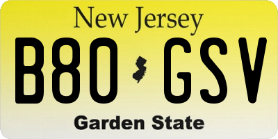 NJ license plate B80GSV