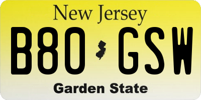 NJ license plate B80GSW
