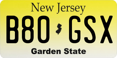 NJ license plate B80GSX