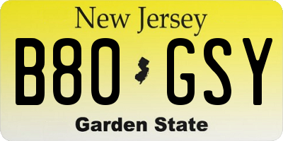NJ license plate B80GSY