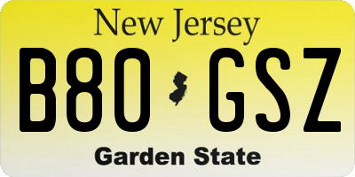 NJ license plate B80GSZ
