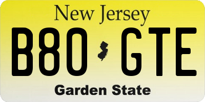 NJ license plate B80GTE