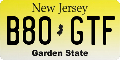 NJ license plate B80GTF
