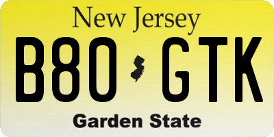 NJ license plate B80GTK