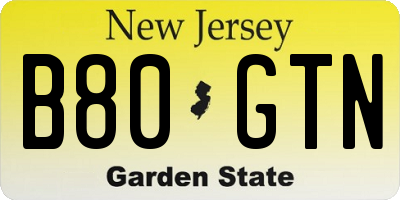 NJ license plate B80GTN