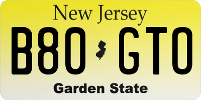 NJ license plate B80GTO