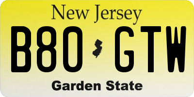 NJ license plate B80GTW