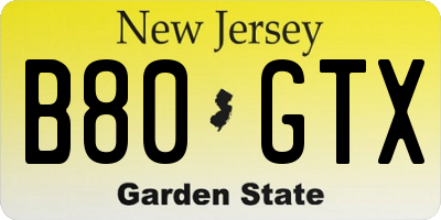 NJ license plate B80GTX