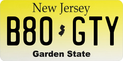 NJ license plate B80GTY