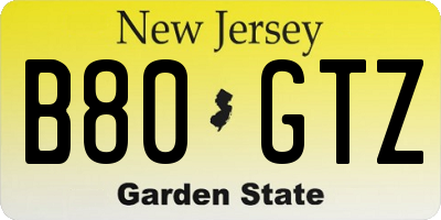 NJ license plate B80GTZ