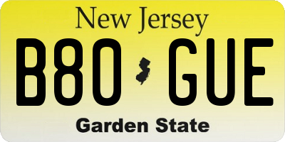 NJ license plate B80GUE