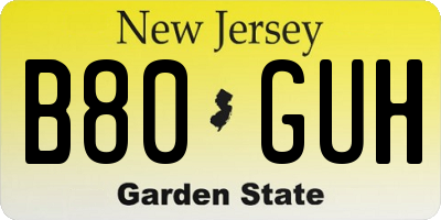 NJ license plate B80GUH