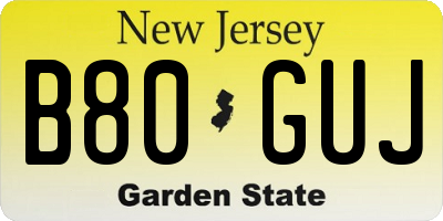 NJ license plate B80GUJ