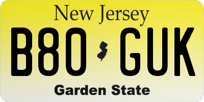 NJ license plate B80GUK