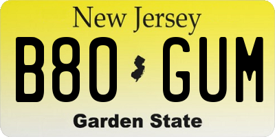 NJ license plate B80GUM