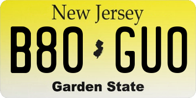 NJ license plate B80GUO