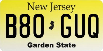 NJ license plate B80GUQ