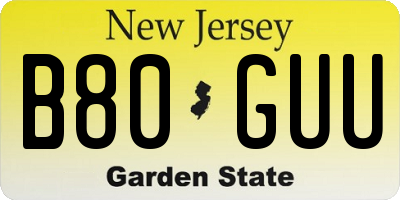 NJ license plate B80GUU