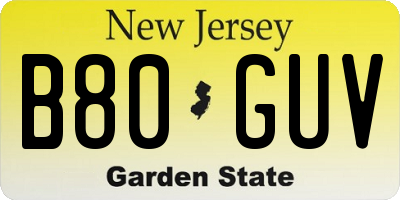 NJ license plate B80GUV