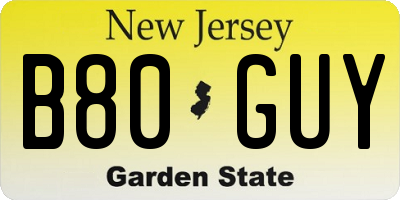 NJ license plate B80GUY