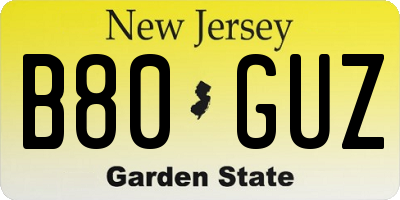 NJ license plate B80GUZ