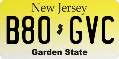 NJ license plate B80GVC
