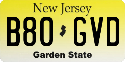 NJ license plate B80GVD