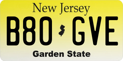 NJ license plate B80GVE