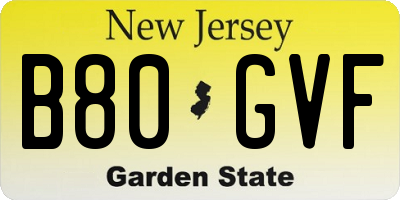 NJ license plate B80GVF