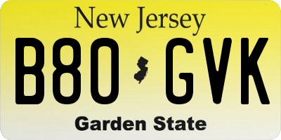 NJ license plate B80GVK