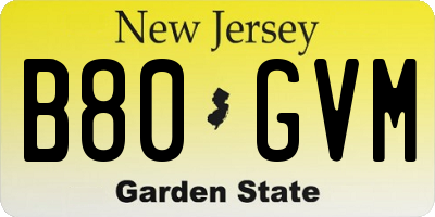 NJ license plate B80GVM