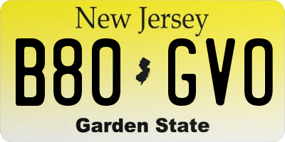 NJ license plate B80GVO