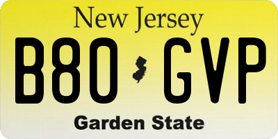 NJ license plate B80GVP
