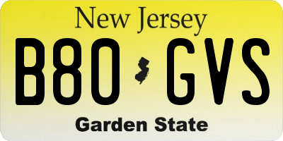NJ license plate B80GVS