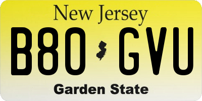 NJ license plate B80GVU