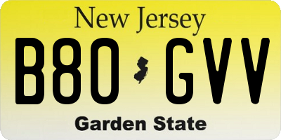 NJ license plate B80GVV