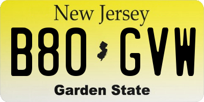 NJ license plate B80GVW